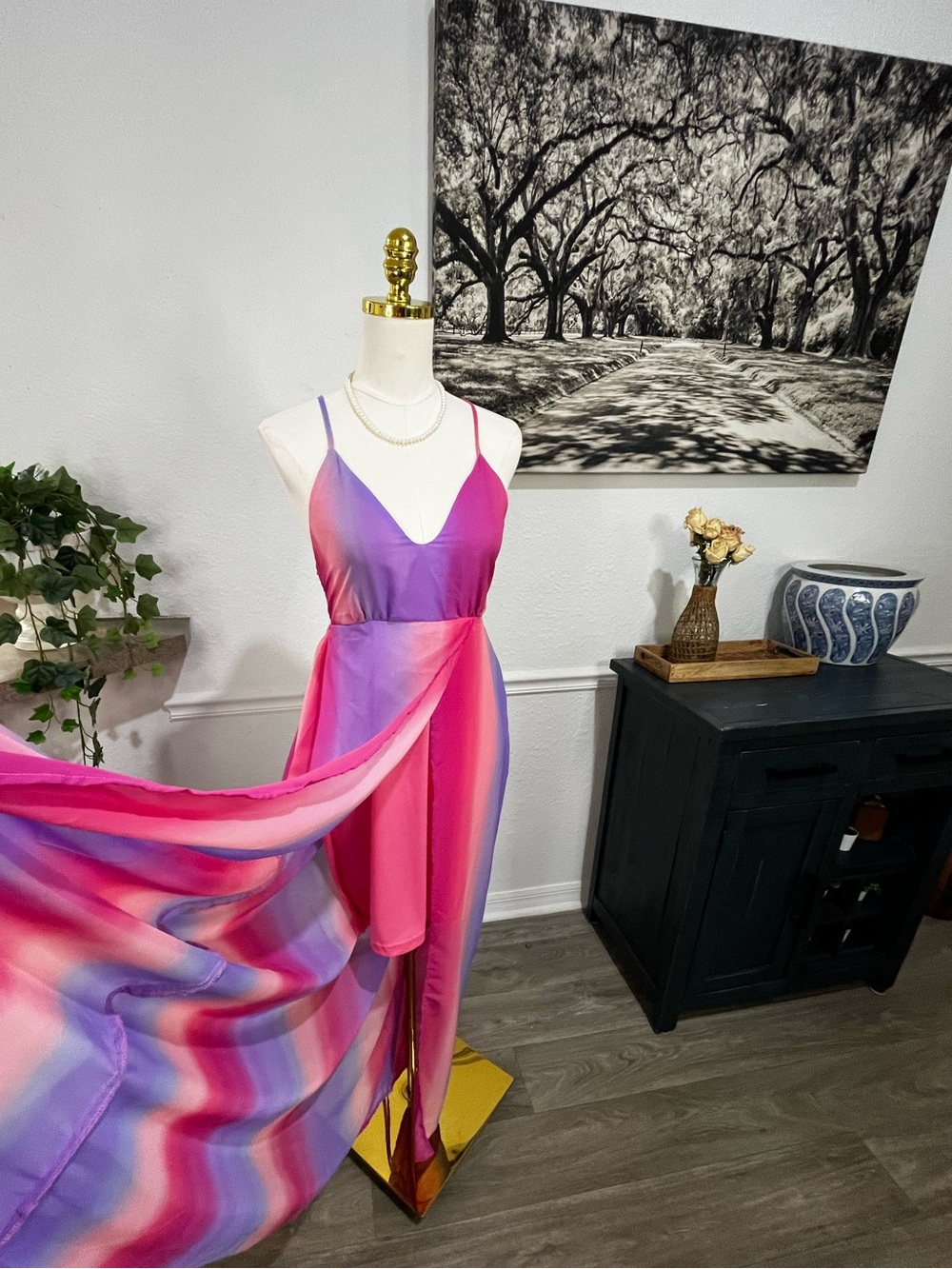 NWT Pink & Purple Ombre Spaghetti-Strap Maxi corset Dress GORGEOUS Large 🌸